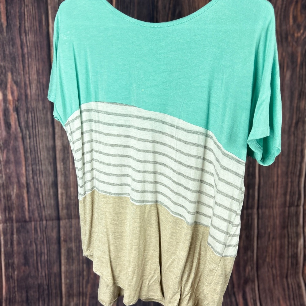 Teal and Tan Striped Women's Top
